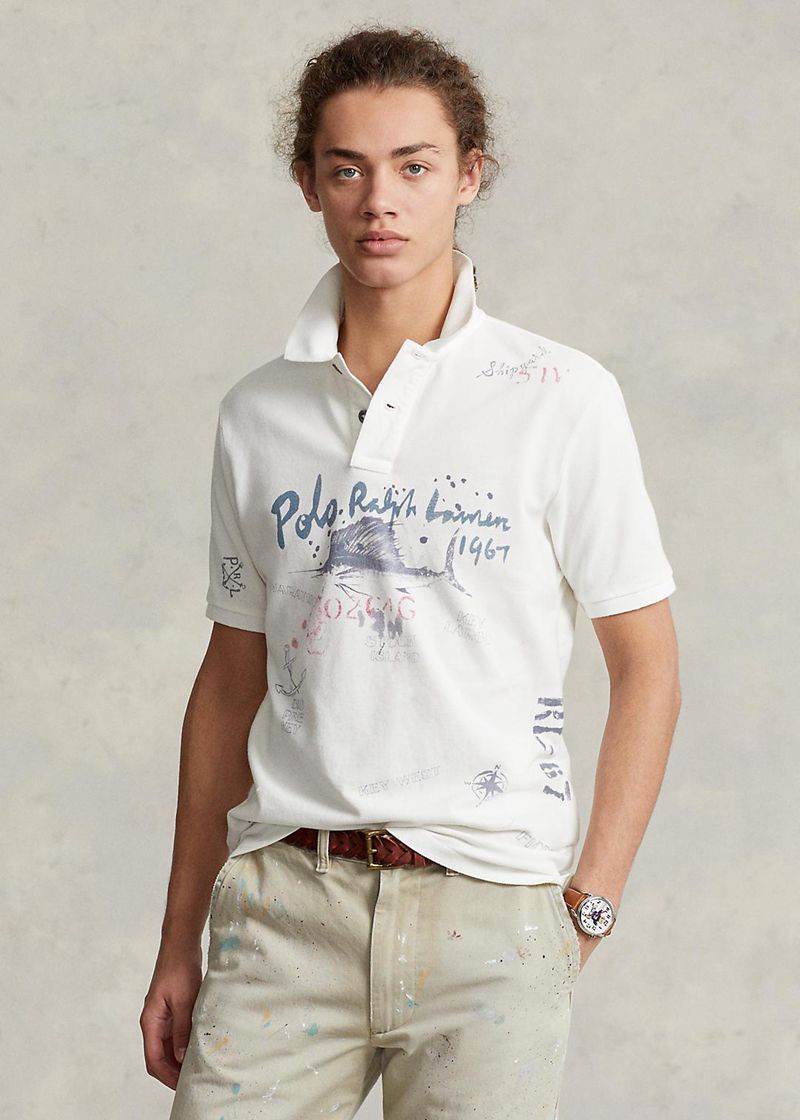 Poleras Polo Polo Ralph Lauren Hombre Classic Fit Mesh Graphic Chile Blancas DINFB-9123